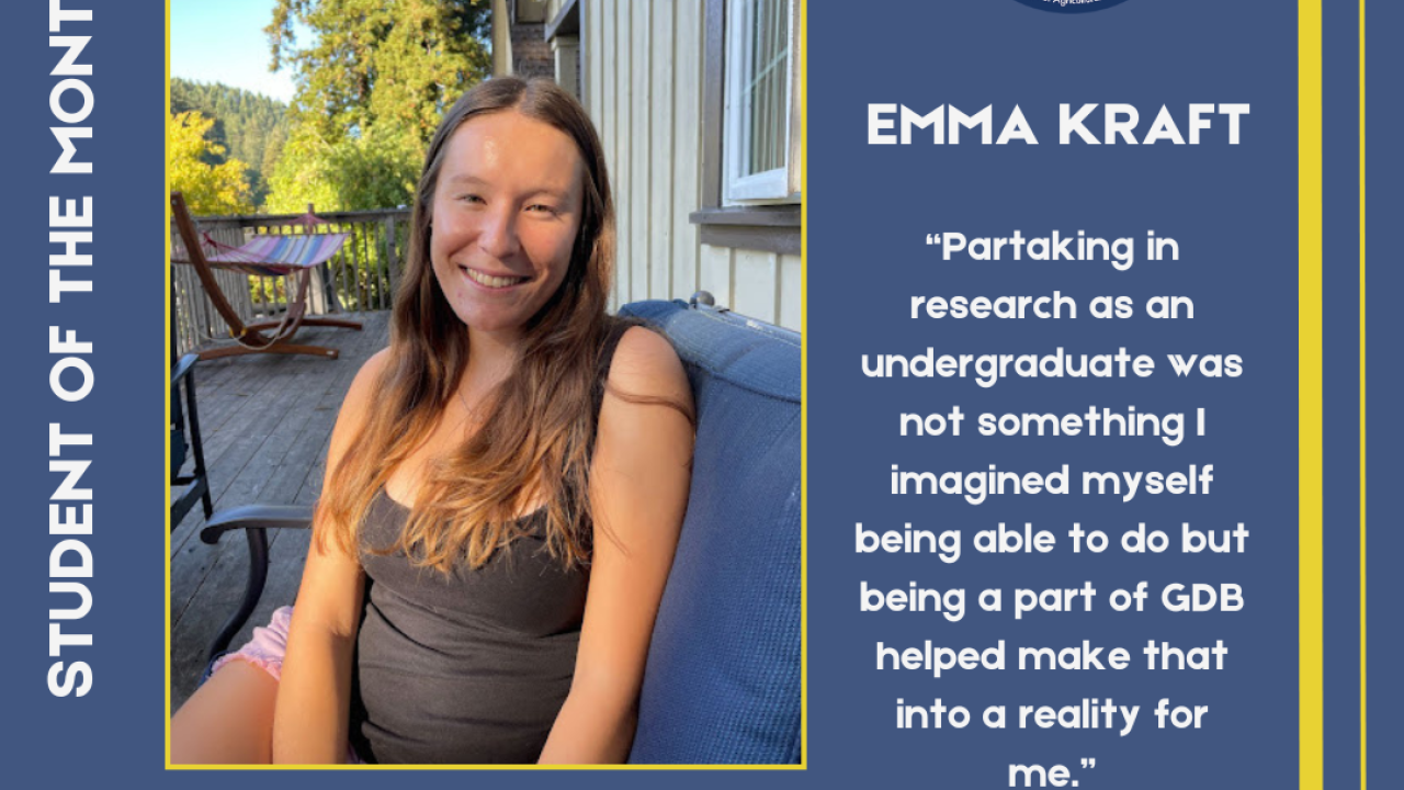 Graphic featuring a picture of emma smiling